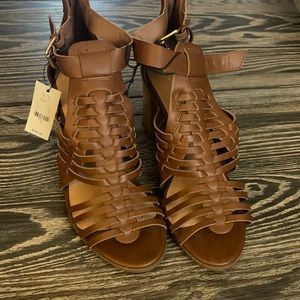 Brown chunky heel sandals- New with tags